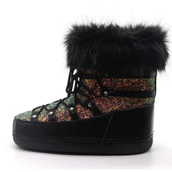 POLAR SNOW ANGEL LACE UP FUR MOON BOOTS-BLACK  ( BRAND NEW !!!) - Picture 3 of 8